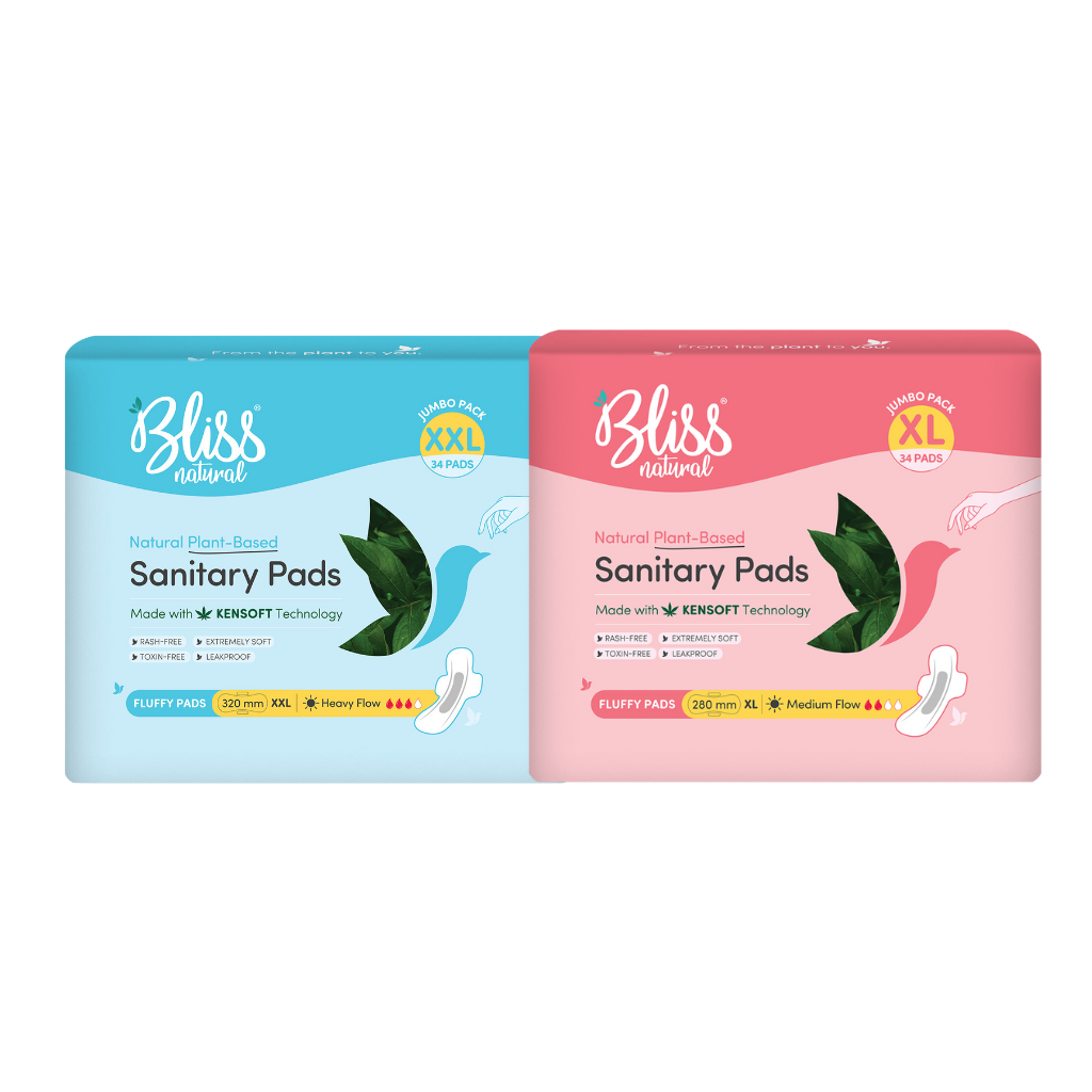 Bliss Organic Sanitary Pads | XL Fluffy Jumbo Pack (34 Pads) + XXL Fluffy Jumbo Pack (34 Pads)