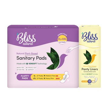 Bliss Organic Sanitary | Mix (XL and XXL) + Bliss Organic Long Panty Liner (20 Liners)