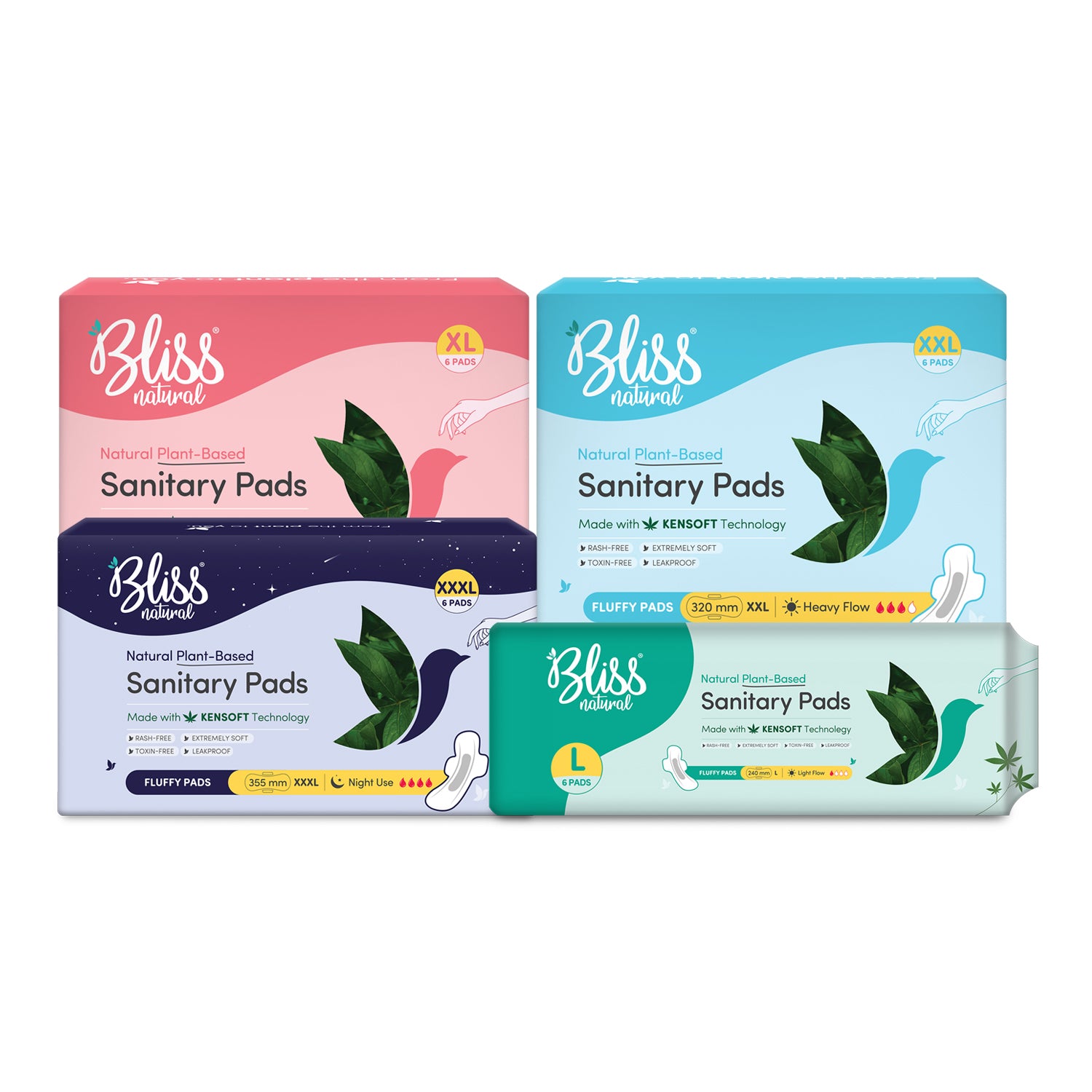 Bliss Organic Sanitary Pads Fluffy L - XL - XXL - XXXL (Each Pack contains 6 Pads)